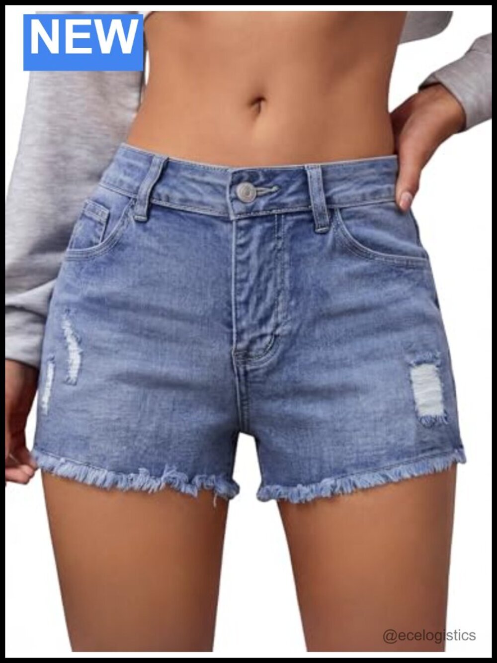 Stretchy Mid Waisted Ripped Distressed Denim Shorts Raw Hem Jean Jorts
